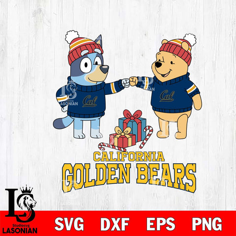 California Golden Bears Bluey With Winnie The Pooh Christmas File Cut, NCAA SVG DXF EPS PNG FILE, Digital Download,Instant Download, Silhouette