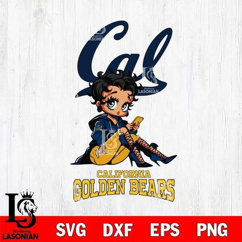 California Golden Bears Style Black Fan Girl Betty Boop, Svg Eps Dxf Png File, Digital Download