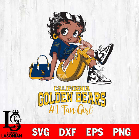 California Golden Bears #1 Black Fan Girl Betty Boop, Svg Eps Dxf Png File, Digital Download