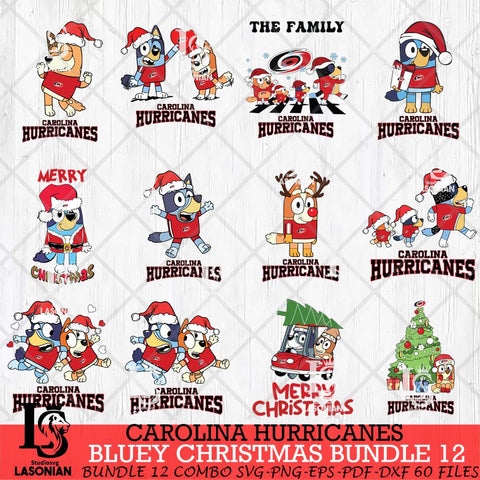 Carolina Hurricanes Bluey Happy Christmas Bundle 12 Svg Eps Dxf Png File, Digital Download