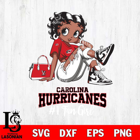 Carolina Hurricanes #1 Black Fan Girl Betty Boop, Svg Eps Dxf Png File, Digital Download