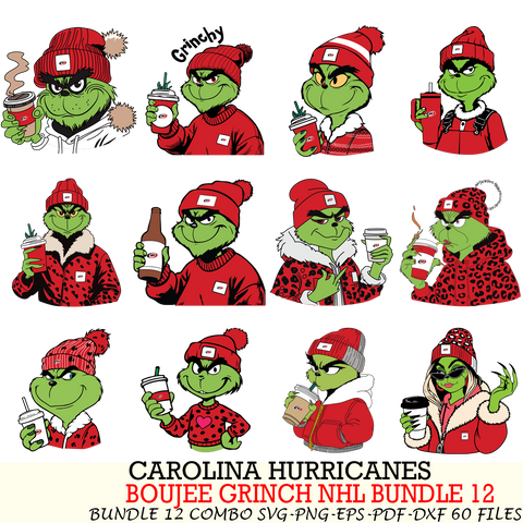 Carolina Hurricanes  Boujee Grinch NHL Bundle 12 SVG Eps Dxf Png File, Digital Download, Instant Download
