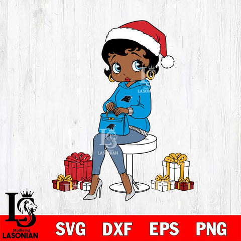 Carolina Panthers Betty Boop Sit Christmas File Cut, NFL SVG DXF EPS PNG PDF File, Digital Download , Criucut , Silhouette