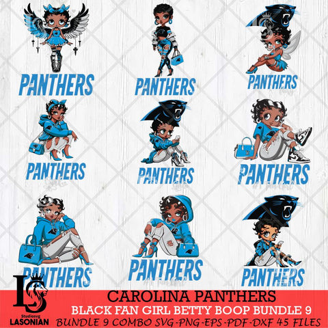 Carolina Panthers Black Fan Girl Betty Boop Bundle 9 Svg Eps Dxf Png File, Digital Download, Instant Download