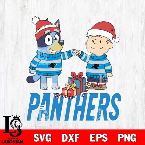 Carolina Panthers Bluey With Charlie Brown Christmas Cricut,Christmas SVG DXF EPS PNG FILE, Digital Download,Instant Download, Silhouette