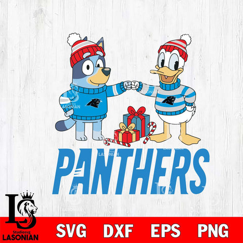 Carolina Panthers Bluey With Donald Duck Christmas Cricut,Christmas SVG DXF EPS PNG FILE, Digital Download,Instant Download, Silhouette