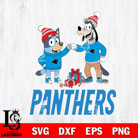 Carolina Panthers Bluey With Goofy Christmas Cricut,Christmas SVG DXF EPS PNG FILE, Digital Download,Instant Download, Silhouette