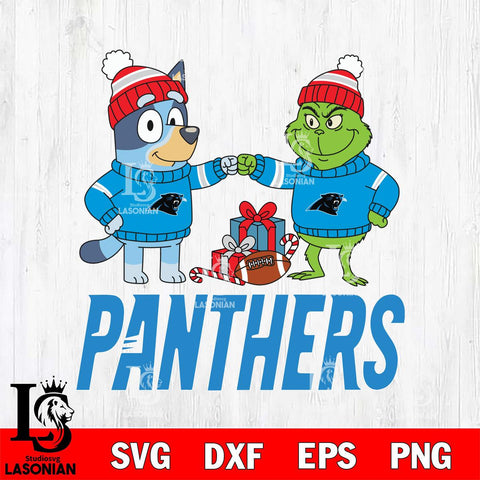 Carolina Panthers Bluey With Grinch Christmas Cricut,Christmas SVG DXF EPS PNG FILE, Digital Download,Instant Download, Silhouette