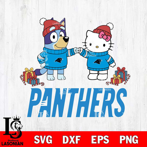 Carolina Panthers Bluey With Hello kitty Christmas Cricut,Christmas SVG DXF EPS PNG FILE, Digital Download,Instant Download, Silhouette