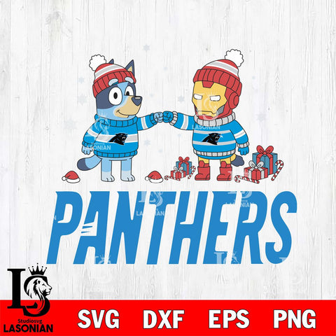 Carolina Panthers Bluey With Iron man Christmas Cricut,Christmas SVG DXF EPS PNG FILE, Digital Download,Instant Download, Silhouette