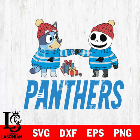 Carolina Panthers Bluey With Jack Skellington Christmas Cricut,Christmas SVG DXF EPS PNG FILE, Digital Download,Instant Download, Silhouette