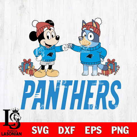 Carolina Panthers Bluey With Mickey Christmas Cricut,Christmas SVG DXF EPS PNG FILE, Digital Download,Instant Download, Silhouette