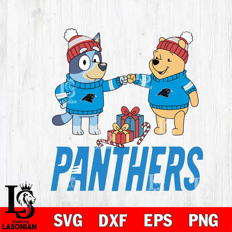 Carolina Panthers Bluey With Winnie The Pooh Christmas Cricut,Christmas SVG DXF EPS PNG FILE, Digital Download,Instant Download, Silhouette