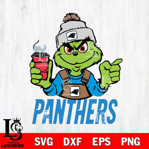 Carolina Panthers Grinch with coffee Svg Eps Dxf Png File, Digital Download, Instant Download