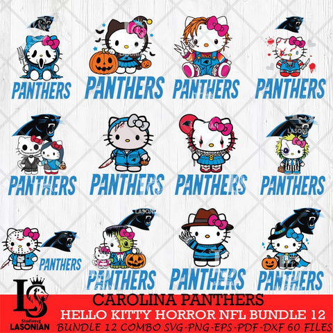 Carolina Panthers Hello Kitty Horror NFL Bundle 12 SVG Eps Dxf Png File, NFL svg, Digital Download, Instant Download