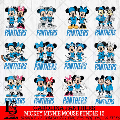 Carolina Panthers Mickey Minnie Mouse NFL Bundle 12 Svg Eps Dxf Png File, Bundle NFl svg , File Cut , Digital Download , Instant Download, Laser Cut Svg Files