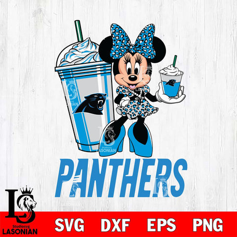 Carolina Panthers Minnie Mouse Fan And Coffee Svg Eps Dxf Png File, Digital Download, Instant Download
