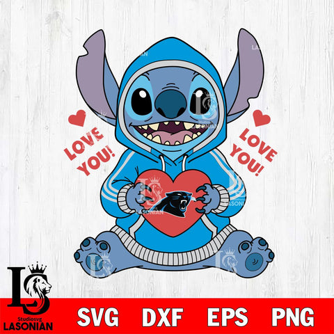 Carolina Panthers Stitch Love You File Cut, NFL SVG DXF EPS PNG FILE, Digital Download , Criucut , Silhouette