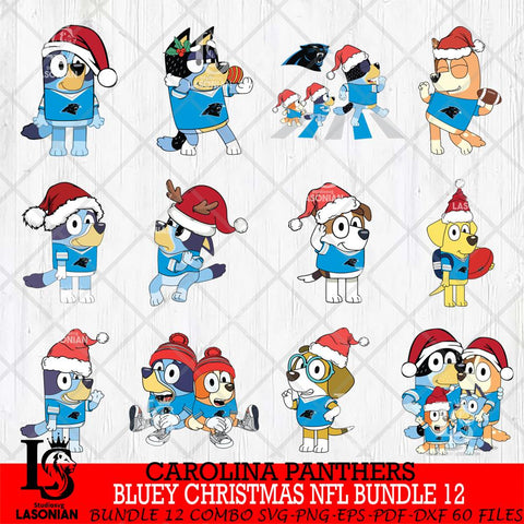 Carolina Panthers  Bluey Christmas NFL Bundle 12 SVG Svg Eps Dxf Png File, Digital Download, Instant Download