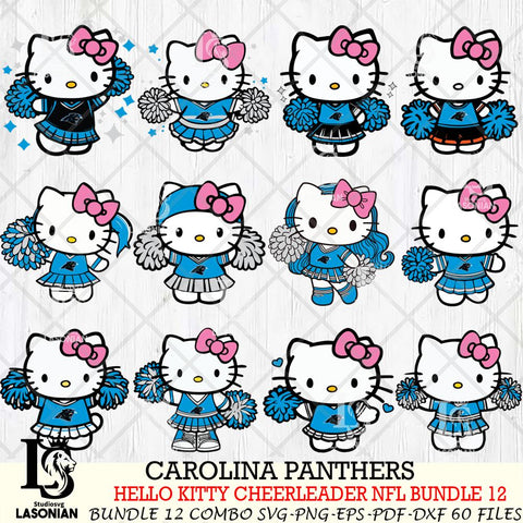 Carolina Panthers  Hello Kitty Cheerleader NFL Bundle 12 SVG Eps Dxf Png File, Digital Download, Instant Download