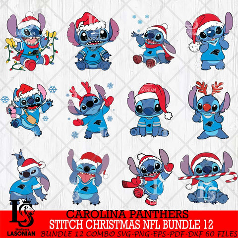 Carolina Panthers  Stitch Christmas NFL Bundle 12 Svg Eps Dxf Png File, Digital Download, Instant Download