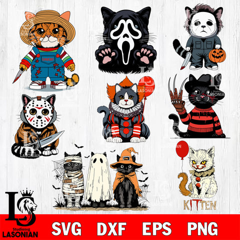 Cat Horror Bundle SVG DXF EPS PNG FILE, Halloween File Cut, Digital Download,Instant Download, Silhouette,Horror Cricut