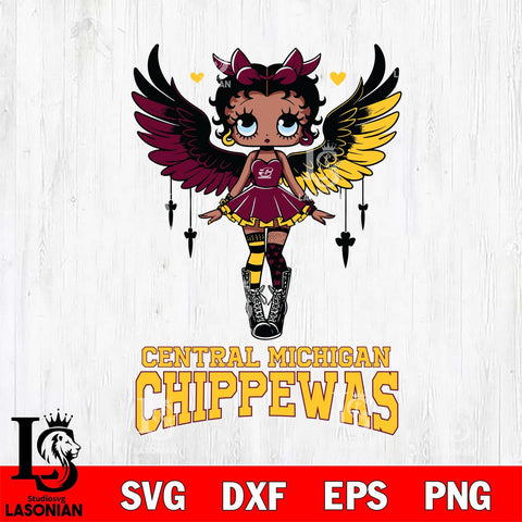 Central Michigan Chippewas Anglel Black Fan Girl Betty Boop, Svg Eps Dxf Png File, Digital Download
