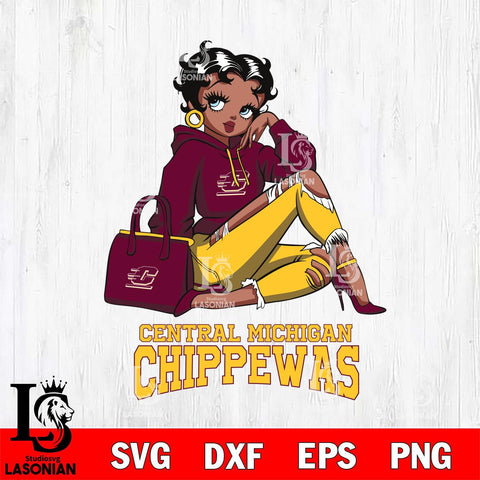 Central Michigan Chippewas Awesome Black Fan Girl Betty Boop, Svg Eps Dxf Png File, Digital Download