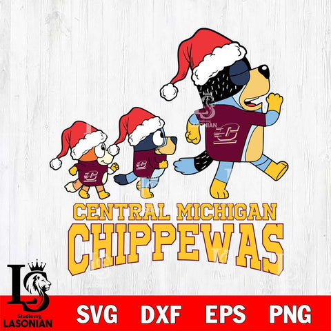Central Michigan Chippewas Bluey Family Christmas Svg Eps Dxf Png File, Digital Download