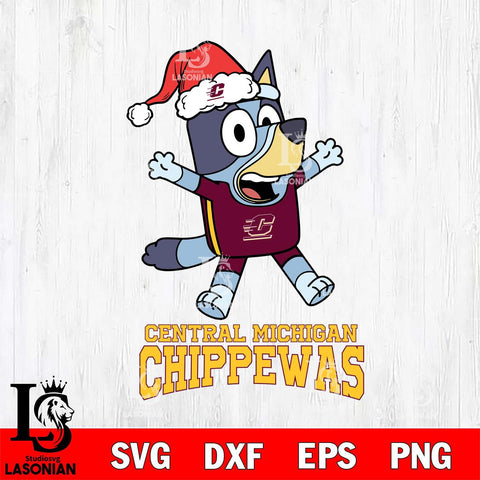 Central Michigan Chippewas Bluey Happy Christmas Svg Eps Dxf Png File, Digital Download