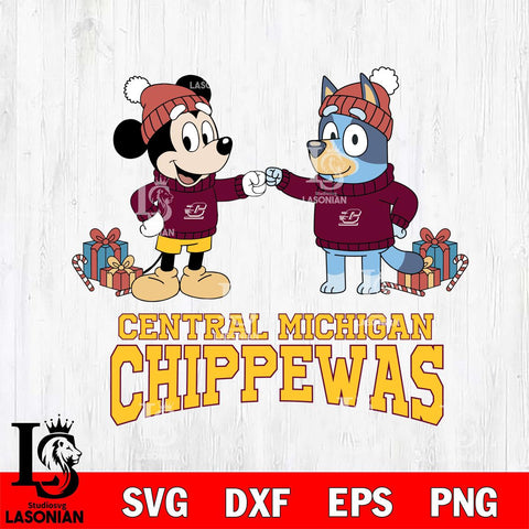 Central Michigan Chippewas Bluey With Mickey Christmas File Cut, NCAA SVG DXF EPS PNG FILE, Digital Download,Instant Download, Silhouette