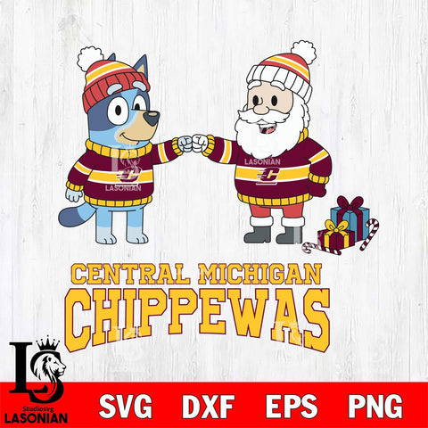 Central Michigan Chippewas Bluey With Satan Christmas File Cut, NCAA SVG DXF EPS PNG FILE, Digital Download,Instant Download, Silhouette