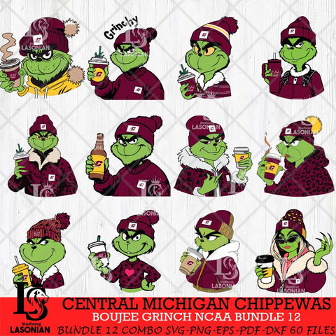 Central Michigan Chippewas Boujee Grinch NCAA Bundle 12 SVG Eps Dxf Png File, Digital Download, Instant Download