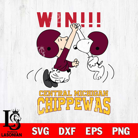 Central Michigan Chippewas Charlie Brown and Snoopy Win Svg Eps Dxf Png File, NCAA svg , Digital Download , Instant Download, Cricut File