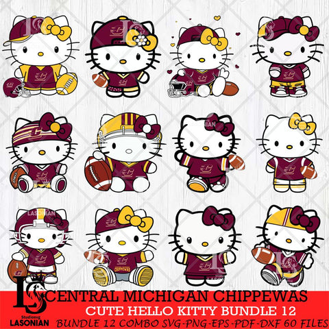 Central Michigan Chippewas Cute Hello Kitty Bundle 12 SVG Eps Dxf Png File, NCAA Bundle svg, Digital Download, Instant Download