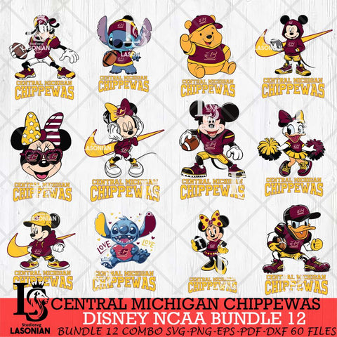 Central Michigan Chippewas Disney NCAA Bundle Svg PNG 12 Svg Eps Dxf Png File, Digital Download