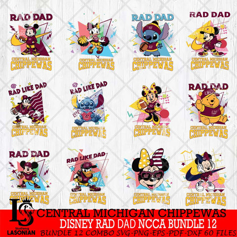 Central Michigan Chippewas Disney Rad Dad NCAA Bundle 12 SVG DXF EPS PNG FILE, BUNDLE NCAA Disney Father day File Cut,Digital Download,Instant Download,Disney Svg Files