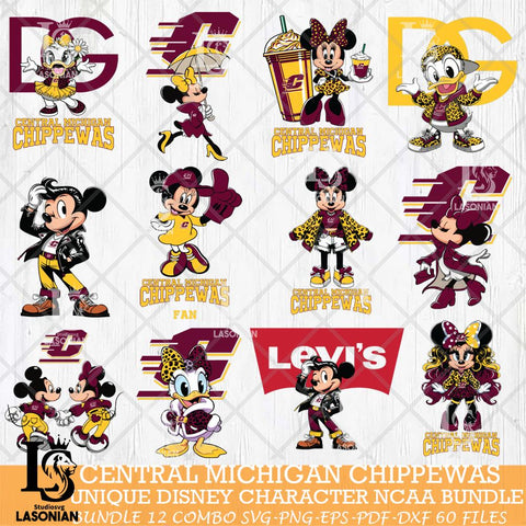 Central Michigan Chippewas Disney character NCAA Bundle 12 Svg Eps Dxf Png File, Digital Download, Instant Download