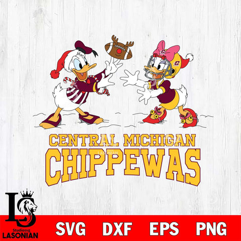 Central Michigan Chippewas Donald Duck & Daisy Duck Football Cricut,Christmas SVG DXF EPS PNG FILE, NCAA Digital Download,Instant Download, Silhouette
