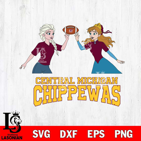 Central Michigan Chippewas Elsa & Anna Football Cricut,Christmas SVG DXF EPS PNG FILE, NCAA Digital Download,Instant Download, Silhouette