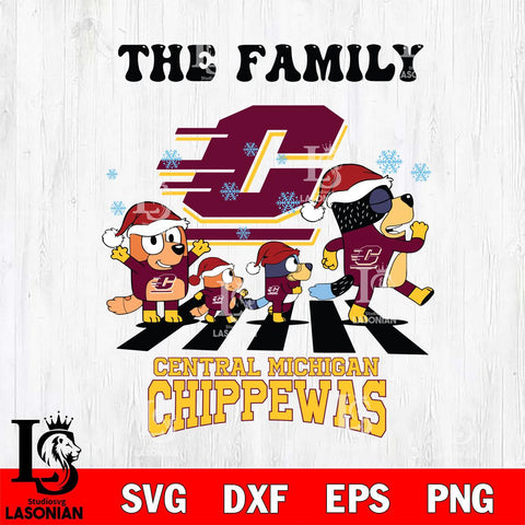 Central Michigan Chippewas Family Bluey Christmas Svg Eps Dxf Png File, Digital Download