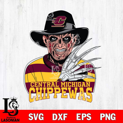 Central Michigan Chippewas Freddy Krueger Horror Halloween Svg Eps Dxf Png File, NCAA svg, Digital Download, Instant Download