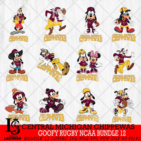 Central Michigan Chippewas Goofy Rugby Disney NCAA Bundle 12 SVG DXF EPS PNG FILE,NCAA bundle svg ,Football Digital Download,Instant Download, Silhouette