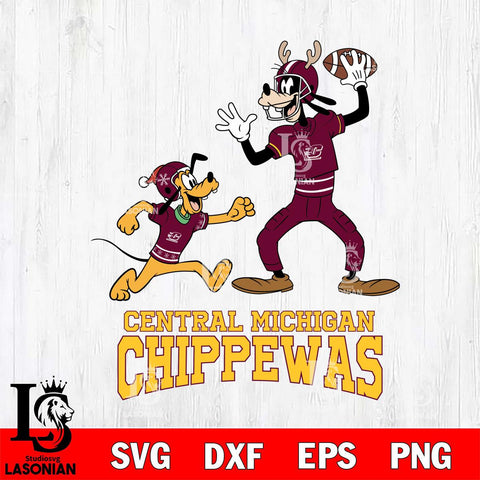 Central Michigan Chippewas Goofy & Pluto Football Cricut,Christmas SVG DXF EPS PNG FILE, NCAA Digital Download,Instant Download, Silhouette