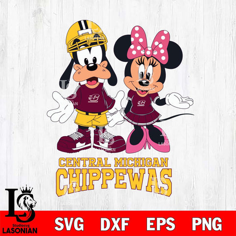 Central Michigan Chippewas Goofy and Minnie mouse Football SVG DXF EPS PNG FILE,NCAA svg ,Football Digital Download,Instant Download, Silhouette