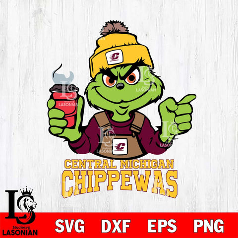 Central Michigan Chippewas Grinch with coffee Svg Eps Dxf Png File, Digital Download, Instant Download