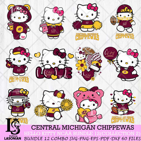 Central Michigan Chippewas Hello Kitty Bundle 12 SVG Svg Eps Dxf Png File, Digital Download, Instant Download