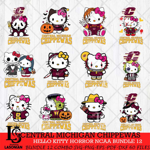 Central Michigan Chippewas Hello Kitty Horror NCAA Bundle 12 SVG Svg Eps Dxf Png File, Digital Download