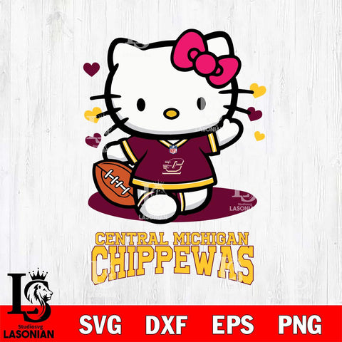 Central Michigan Chippewas Hello Kitty NCAA 3 Svg Eps Dxf Png File, Digital Download, Instant Download