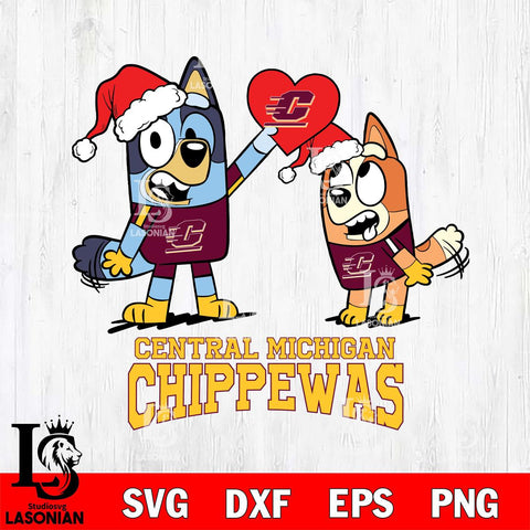 Central Michigan Chippewas Love Bluey Christmas Svg Eps Dxf Png File, Digital Download